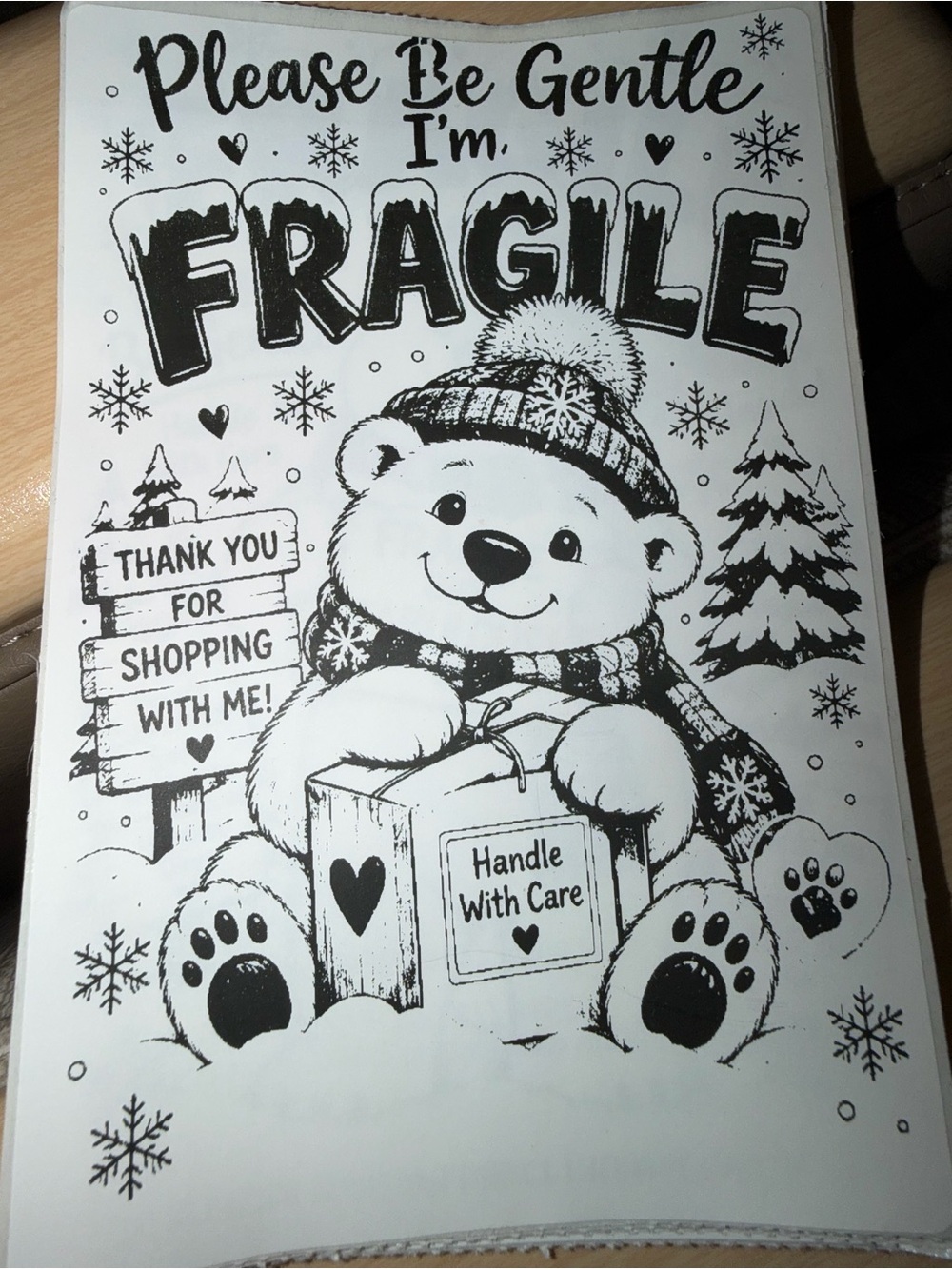 Please Be Gentle I'm Fragile Polar Bear 50 count 4x6